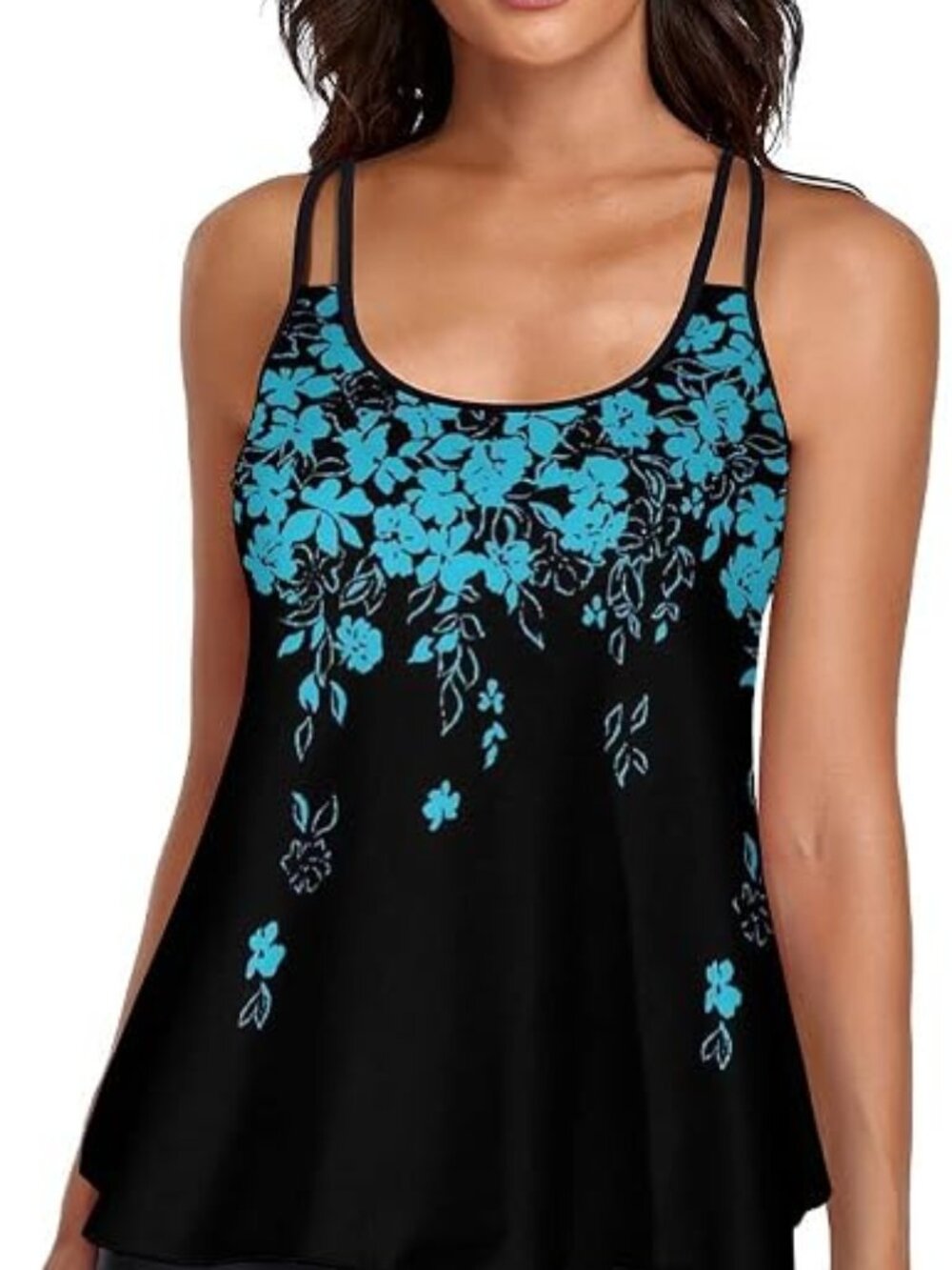 Black Aqua Floral Tankini Swim Top 3XL NWOT Plus Size